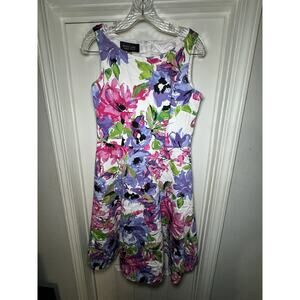 Black Label byEvan Picone Floral Sleeveless Fit & Flare Dress Size 6 pink purple